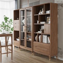北欧实木书柜简约现代收纳装饰柜新中式置物柜家用展示柜书架组合