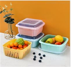 洗菜篮双层带盖收纳篮方形冰箱保鲜盒厨房水果保鲜沥水篮洗菜筐