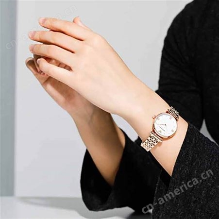 阿玛尼 玫瑰金石英镶钻腕表手表石英表简约休闲AR11267