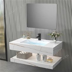 现代岩板洗漱台组合洗脸盆简约浴室柜北欧智能水龙头网红卫生间