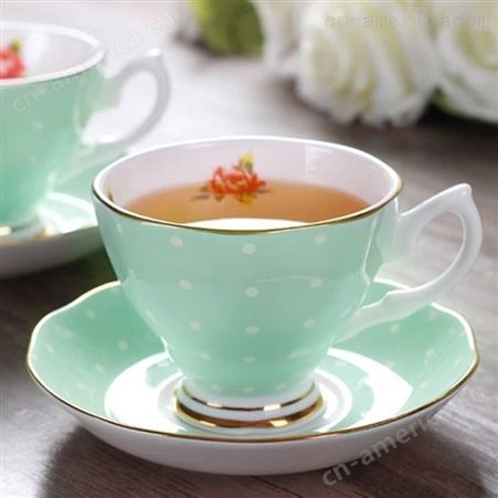 欧式金边蓝色碎花骨瓷咖啡杯 陶瓷咖啡具 英式下午花茶杯定制