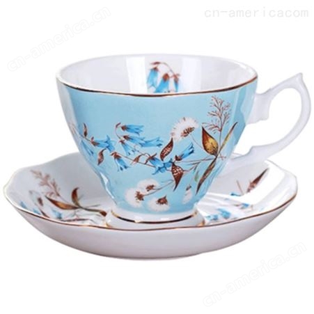 欧式金边蓝色碎花骨瓷咖啡杯 陶瓷咖啡具 英式下午花茶杯定制